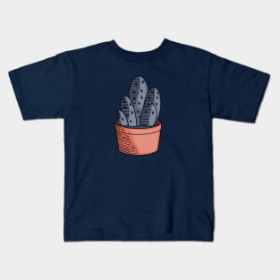 Blue Succulent Cactus in Orange Pot Hand Drawn Line Art Kids T-Shirt